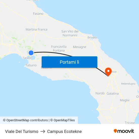 Viale Del Turismo to Campus Ecotekne map