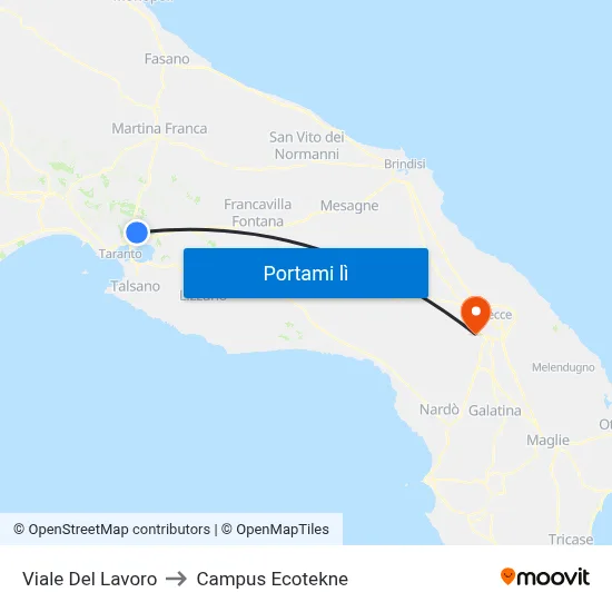 Viale Del Lavoro to Campus Ecotekne map