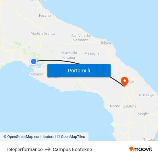 Teleperformance to Campus Ecotekne map