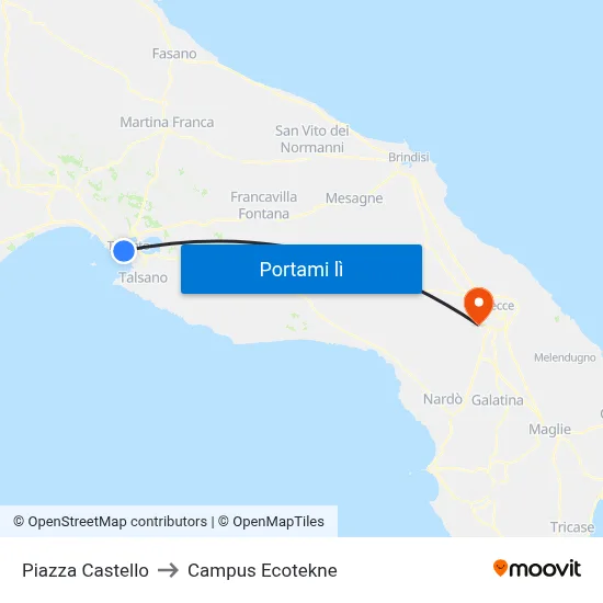 Piazza Castello to Campus Ecotekne map