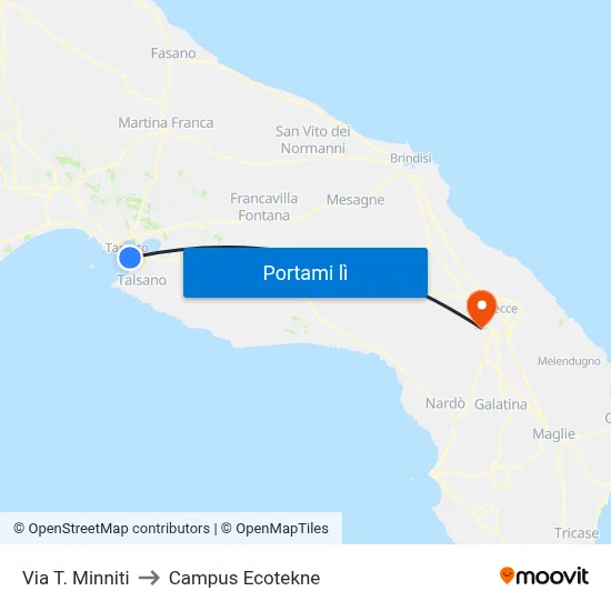 Via T. Minniti to Campus Ecotekne map