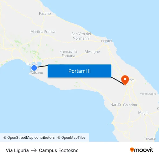 Via Liguria to Campus Ecotekne map