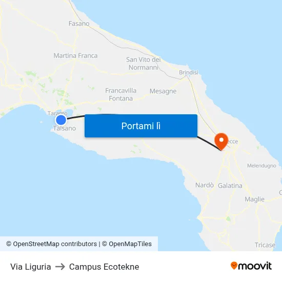 Via Liguria to Campus Ecotekne map