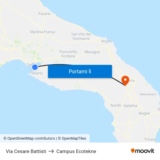 Via Cesare Battisti to Campus Ecotekne map