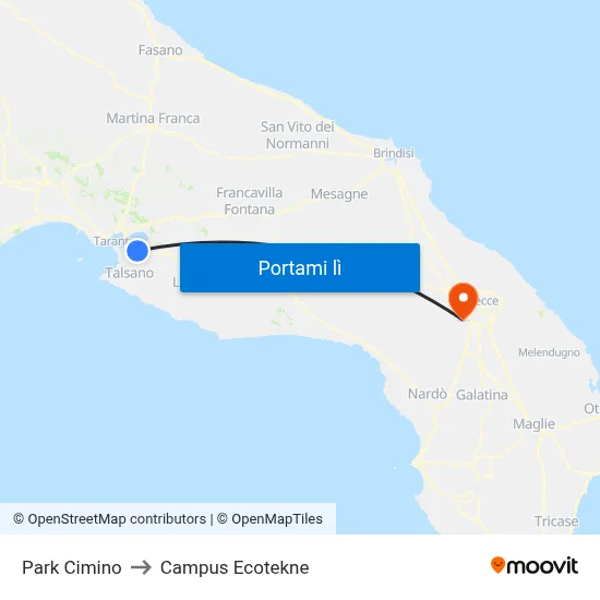 Park Cimino to Campus Ecotekne map