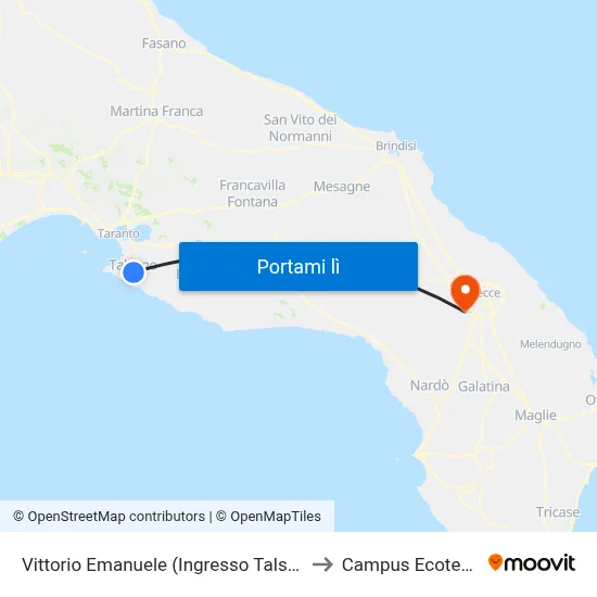 Vittorio Emanuele (Ingresso Talsano) to Campus Ecotekne map