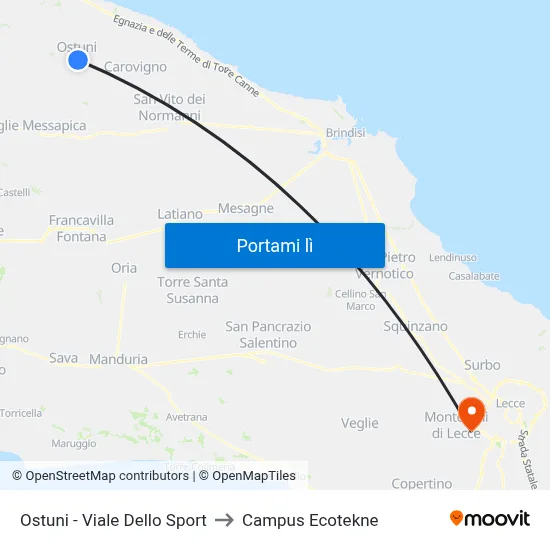 Ostuni - Viale Dello Sport to Campus Ecotekne map