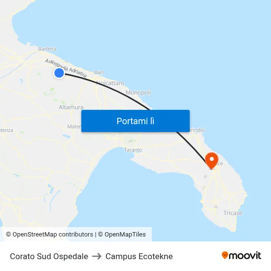 Corato Sud Ospedale to Campus Ecotekne map