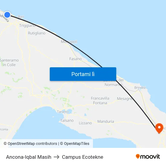 Ancona-Iqbal Masih to Campus Ecotekne map