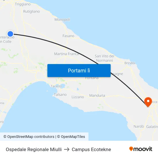 Ospedale Regionale Miulli to Campus Ecotekne map
