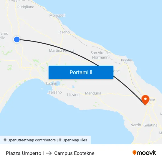 Piazza Umberto I to Campus Ecotekne map