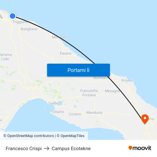 Francesco Crispi to Campus Ecotekne map