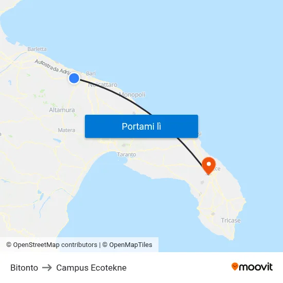 Bitonto to Campus Ecotekne map