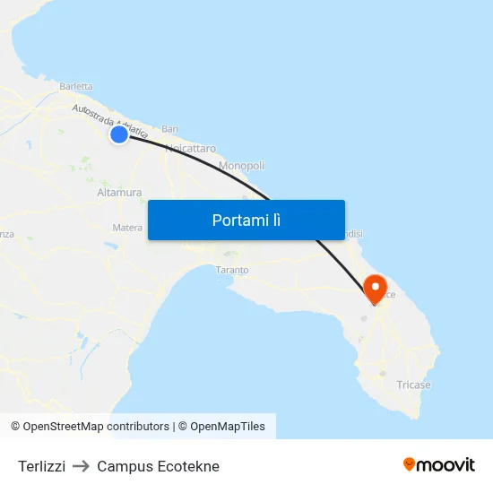 Terlizzi to Campus Ecotekne map