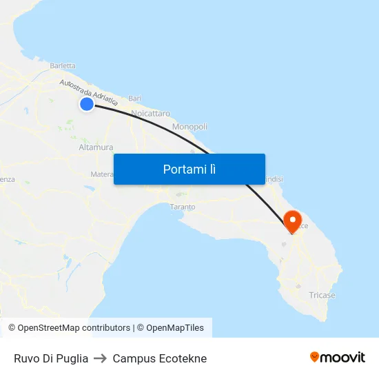 Ruvo Di Puglia to Campus Ecotekne map