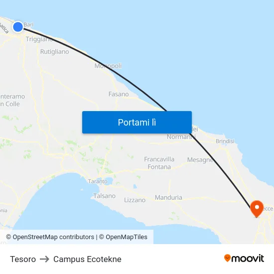 Tesoro to Campus Ecotekne map