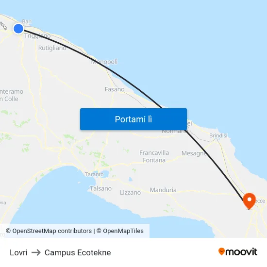 Lovri to Campus Ecotekne map