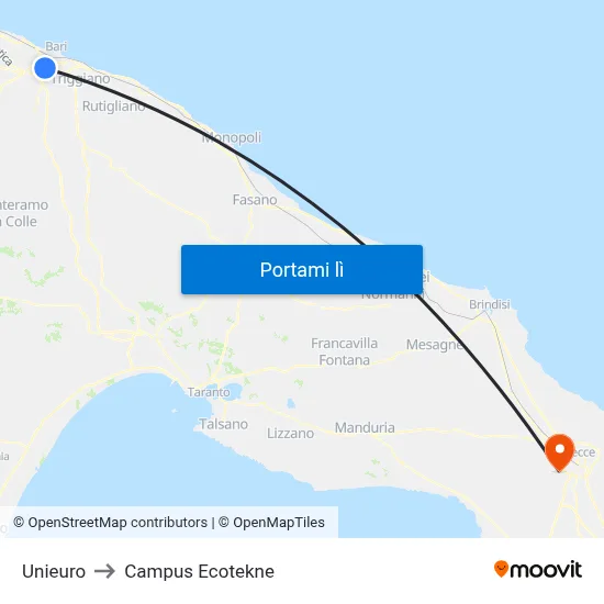 Unieuro to Campus Ecotekne map