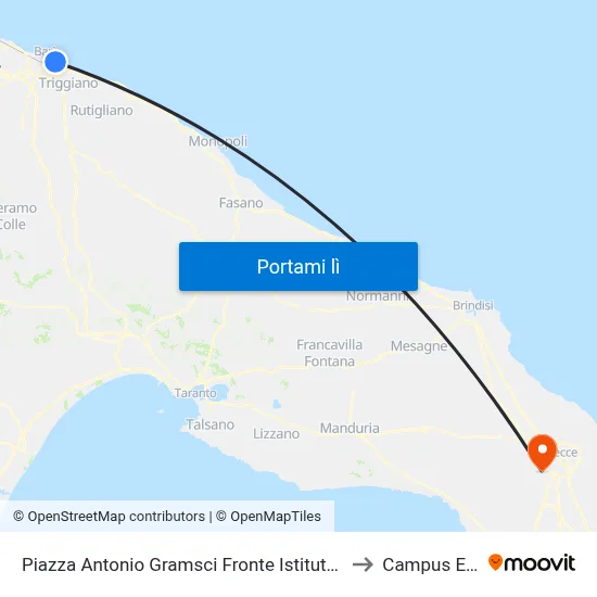 Piazza Antonio Gramsci Fronte Istituto Scolastico Santarella to Campus Ecotekne map