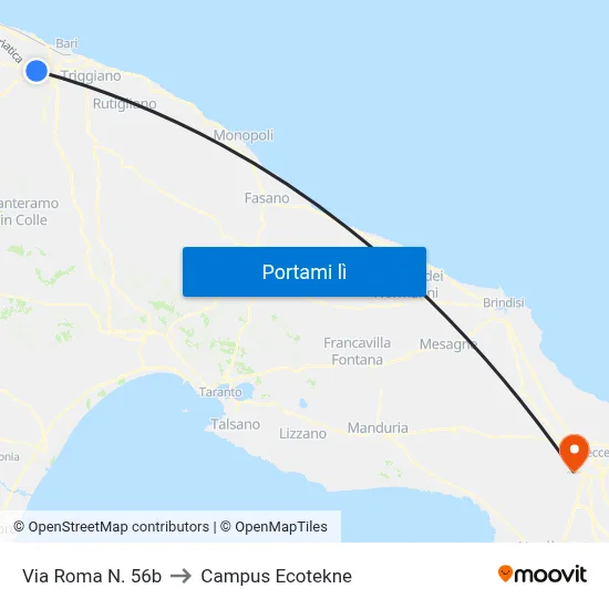 Via Roma N. 56b to Campus Ecotekne map