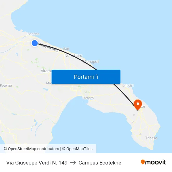 Via Giuseppe Verdi N. 149 to Campus Ecotekne map