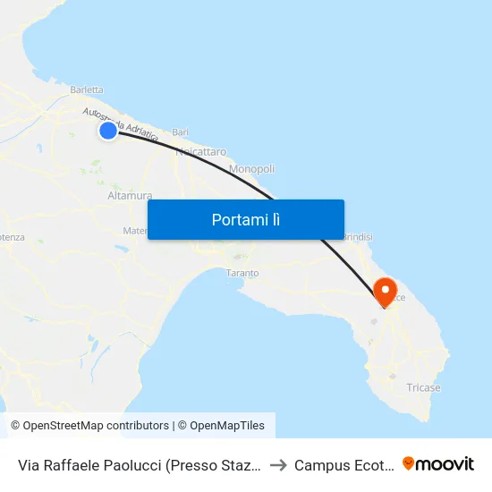 Via Raffaele Paolucci (Presso Stazione Fnb) to Campus Ecotekne map