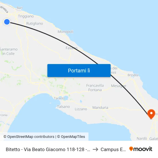 Bitetto - Via Beato Giacomo 118-128 - Cap. (Ex Carabinieri) to Campus Ecotekne map