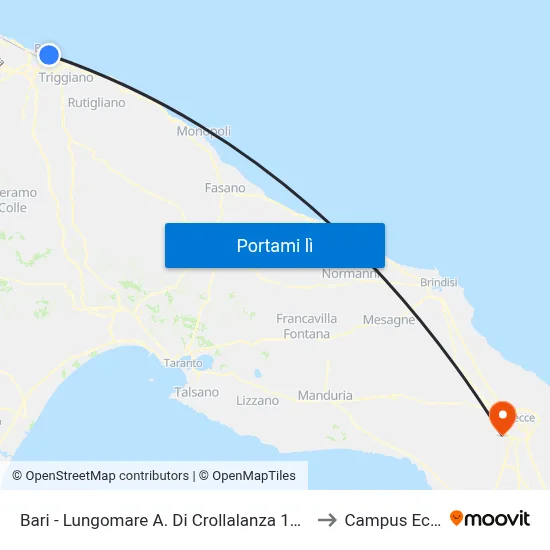 Bari - Lungomare A. Di Crollalanza 15 (Cap. Mola-Bari) to Campus Ecotekne map