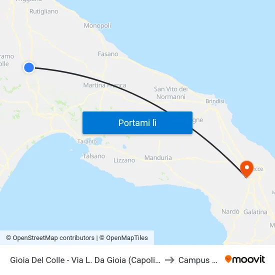 Gioia Del Colle - Via L. Da Gioia (Capolinea In Arr. Da Santeramo) to Campus Ecotekne map
