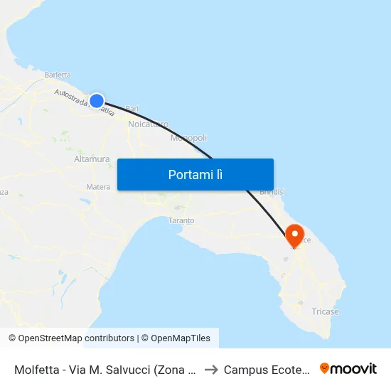 Molfetta - Via M. Salvucci (Zona 167) to Campus Ecotekne map