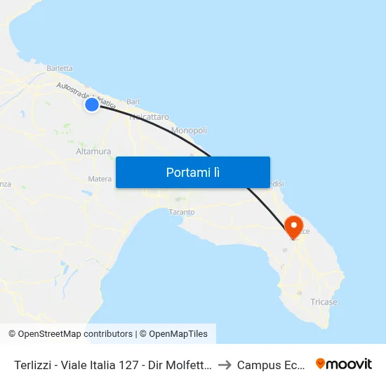 Terlizzi - Viale Italia 127 - Dir Molfetta (Capolinea) to Campus Ecotekne map