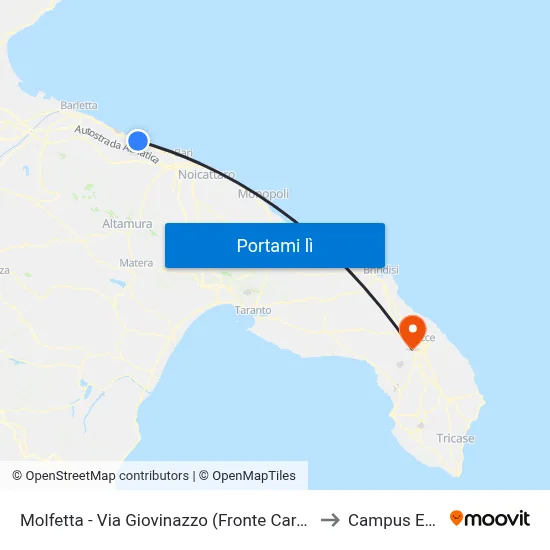Molfetta - Via Giovinazzo (Fronte Carabinieri) - Capolinea to Campus Ecotekne map