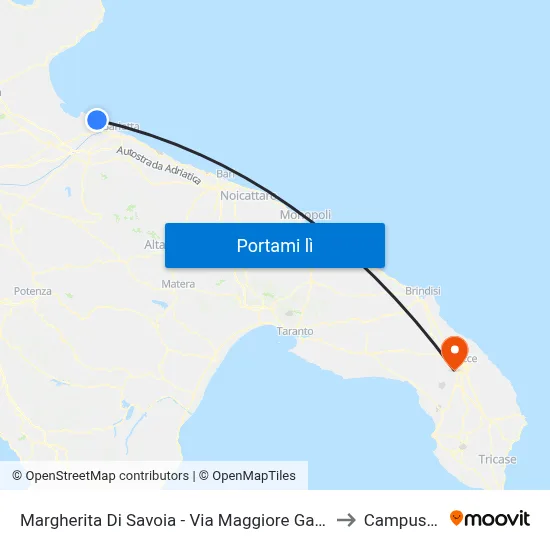 Margherita Di Savoia - Via Maggiore Galliano (Ex Stazione) - Alberghiero to Campus Ecotekne map