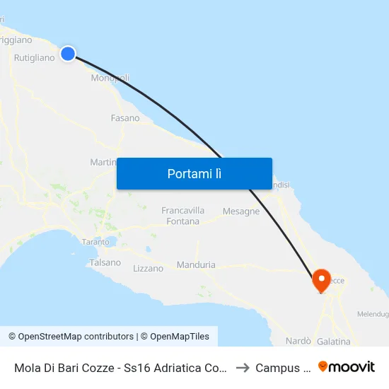 Mola Di Bari Cozze - Ss16 Adriatica Cozze Capolinea Per Conversano to Campus Ecotekne map