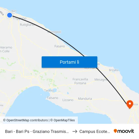 Bari - Bari Ps - Graziano Trasmissioni to Campus Ecotekne map