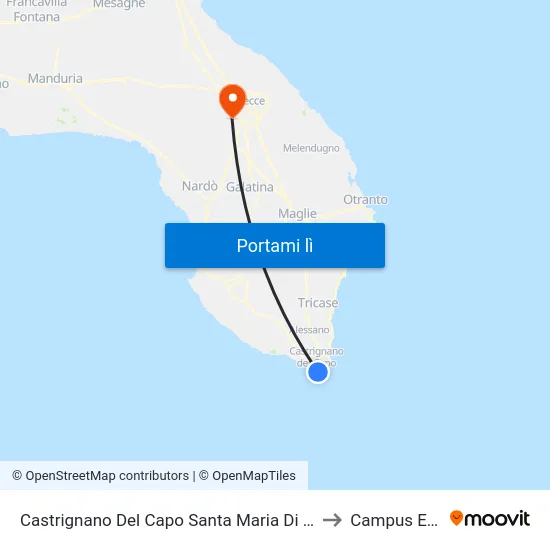Castrignano Del Capo Santa Maria Di Leuca - Via Padova 4 to Campus Ecotekne map