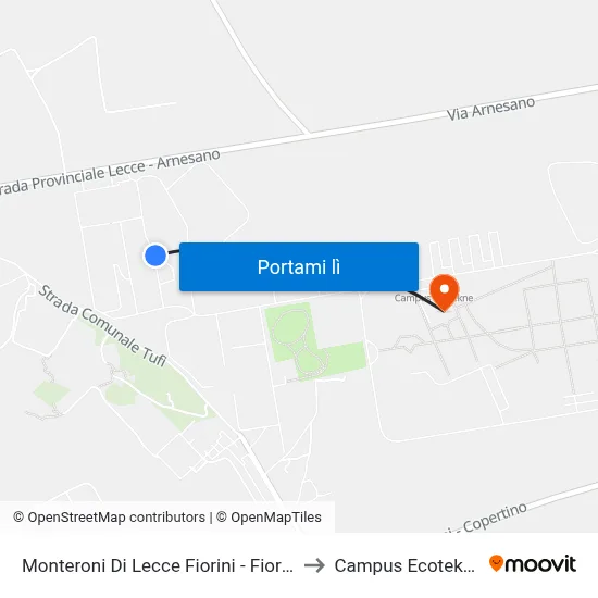 Monteroni Di Lecce Fiorini - Fiorini to Campus Ecotekne map