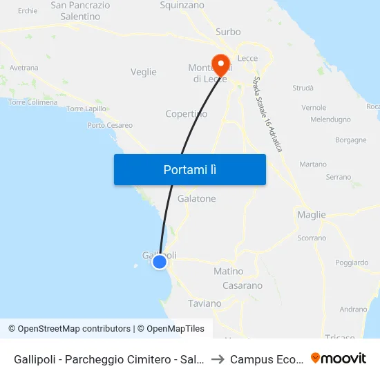Gallipoli - Parcheggio Cimitero - Salento In Bus to Campus Ecotekne map