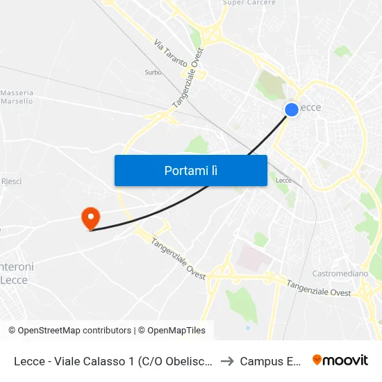 Lecce - Viale Calasso 1 (C/O Obelisco) - Salento In Bus to Campus Ecotekne map