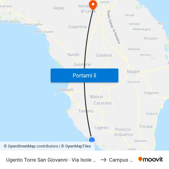 Ugento Torre San Giovanni - Via Isole Tremiti 2 - Salento In Bus to Campus Ecotekne map