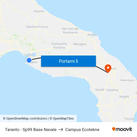 Taranto - Sp99 Base Navale to Campus Ecotekne map