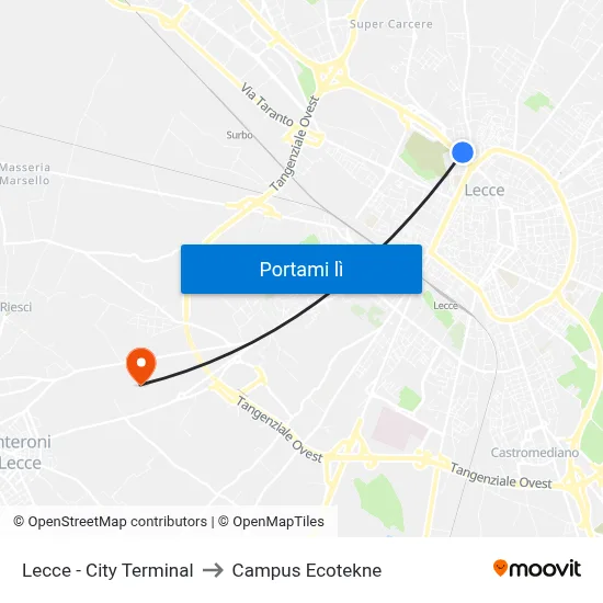 Lecce - City Terminal to Campus Ecotekne map