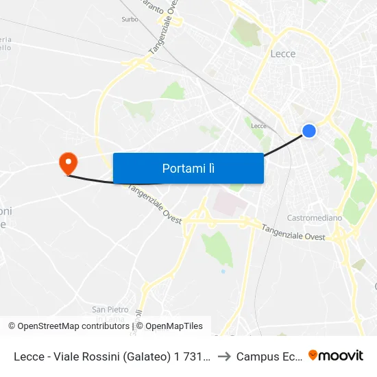 Lecce - Viale Rossini (Galateo) 1 73100 Lecce Le Italia to Campus Ecotekne map