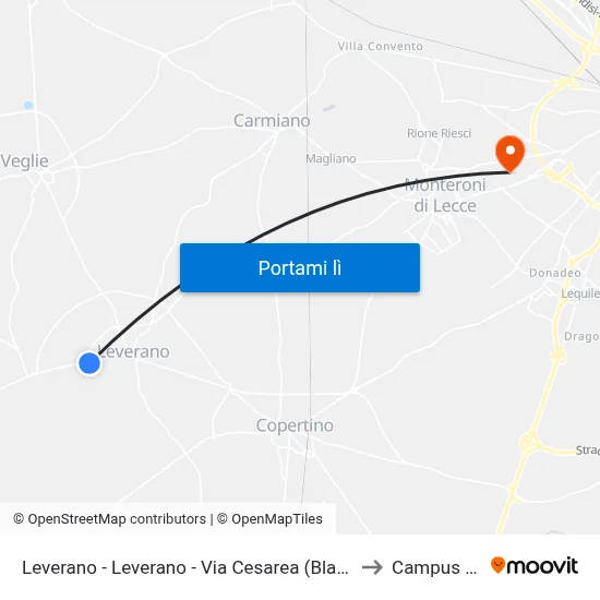 Leverano - Leverano - Via Cesarea (Blaco) 73045 Leverano Le Italia to Campus Ecotekne map