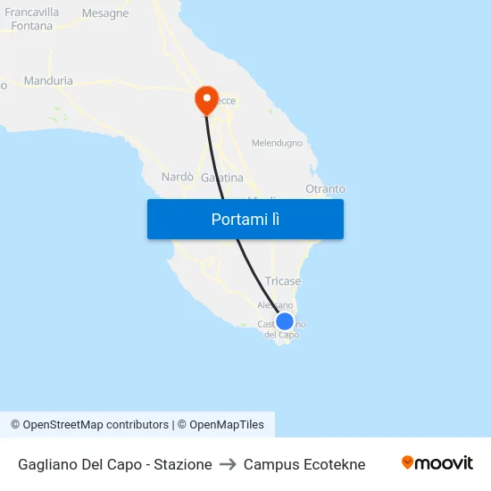 Gagliano Del Capo - Stazione to Campus Ecotekne map