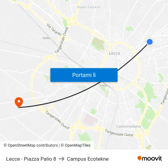 Lecce - Piazza Palio 8 to Campus Ecotekne map