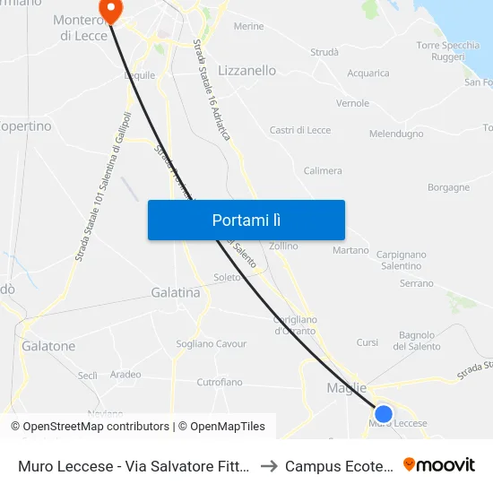Muro Leccese - Via Salvatore Fitto 184 to Campus Ecotekne map