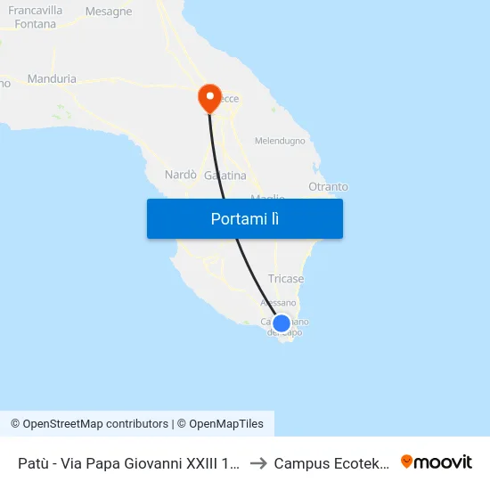 Patù - Via Papa Giovanni XXIII 183 to Campus Ecotekne map