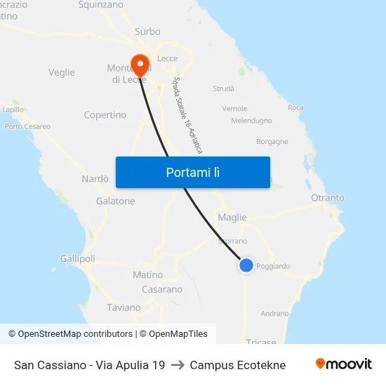 San Cassiano - Via Apulia 19 to Campus Ecotekne map