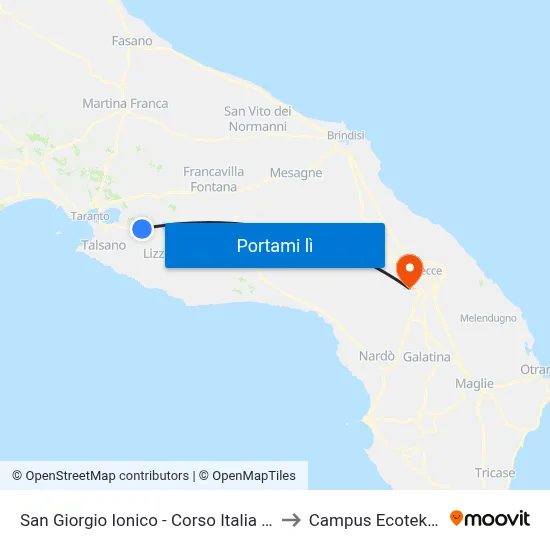 San Giorgio Ionico - Corso Italia 22 to Campus Ecotekne map